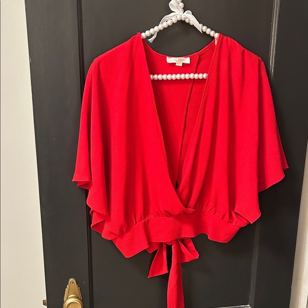 Red Tie-Front Kimono Top